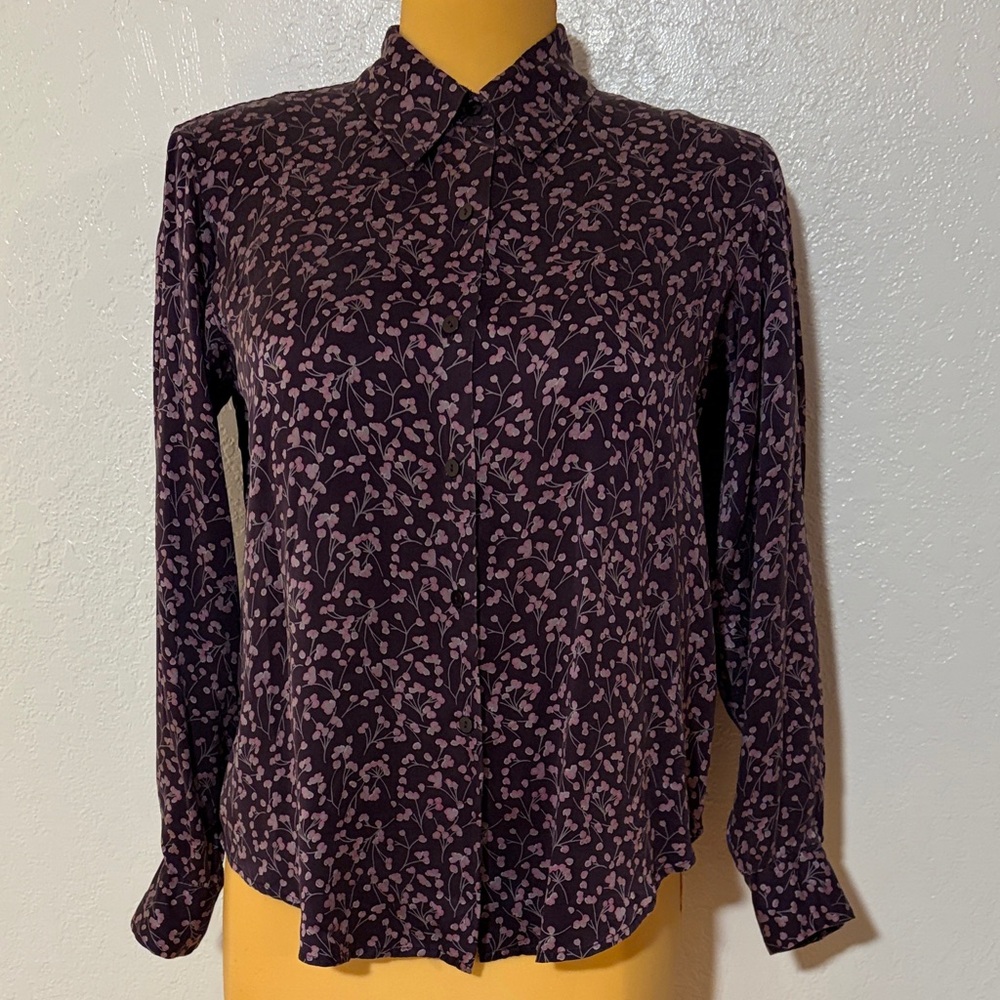 100% Silk Whimsigoth Dark Purple Button Down Shirt
